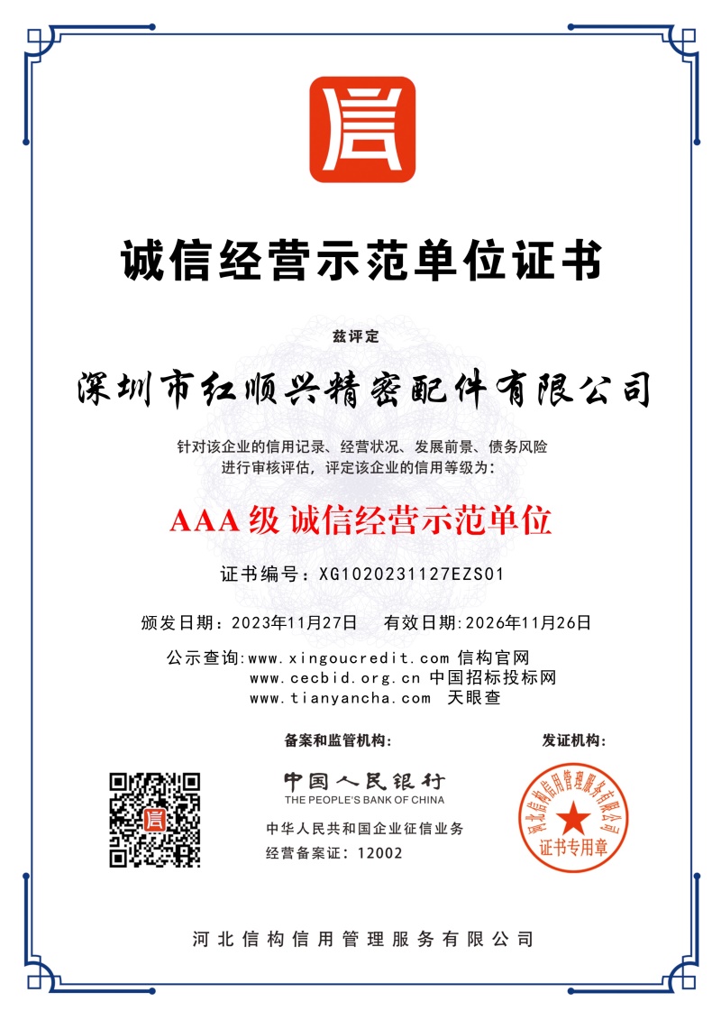 誠信經(jīng)營示范單位證書